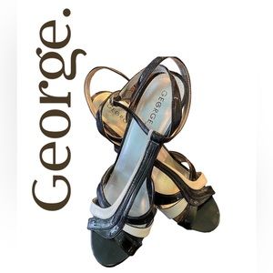 (10) Vintage George Black & White Heeled Sandal
